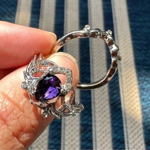 Promise Ring Tear Drop Ring Violet Sapphire Princess Ring Double Silver Ring